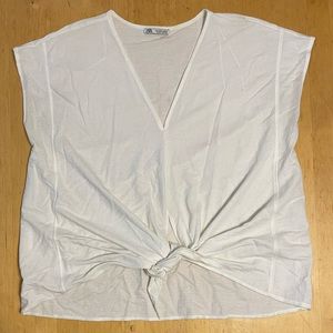 Zara Tie Front Linen Blend Top White Sz Small